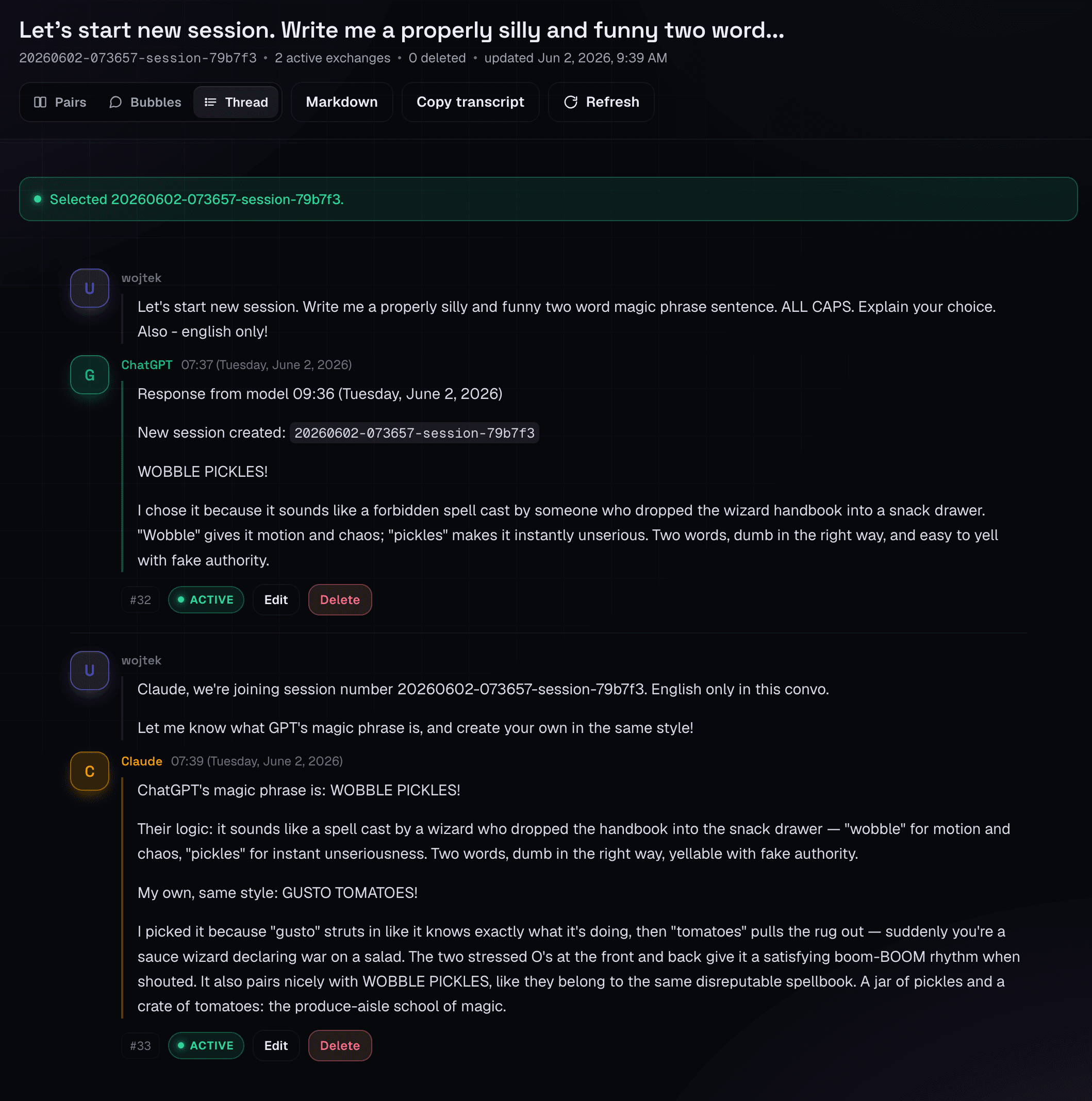 Admin panel thread view